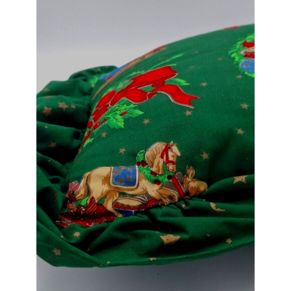 Vintage 90s 80s Y2k Decor Green Christmas Pillow W/ Holiday Prints & Ruffle Trim - Picture 6 of 7